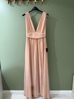 Lulu's Blush Deep V-Neck Chiffon Maxi Dress